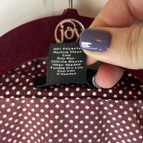 Ann Taylor Burgundy w/White Polka Dots Blouse Size medium - Picture 5 of 6